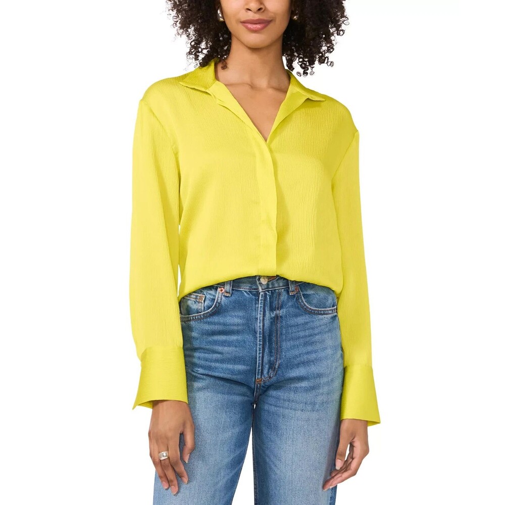 Vince Camuto Women's Oversized Collared Button-Down Shirt Blouse Limoncello S